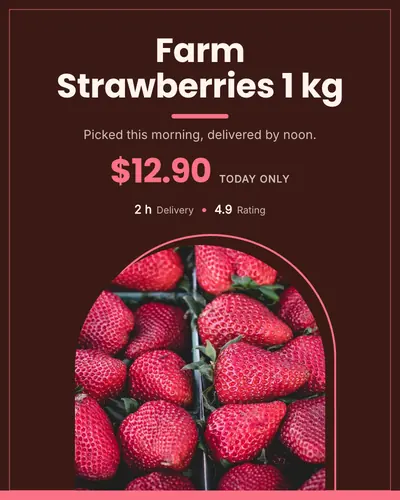 Card design arch-window-01 in the minimal mood — sample card “Farm Strawberries 1 kg”