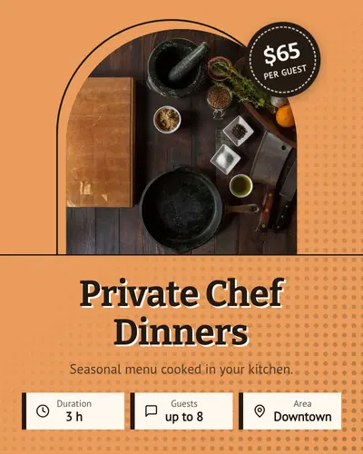 Card design arch-window-02 in the retro mood — sample card “Private Chef Dinners”