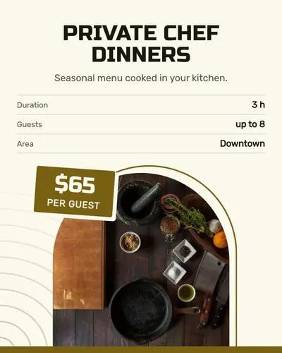 Card design arch-window-03 in the tech mood — sample card “Private Chef Dinners”