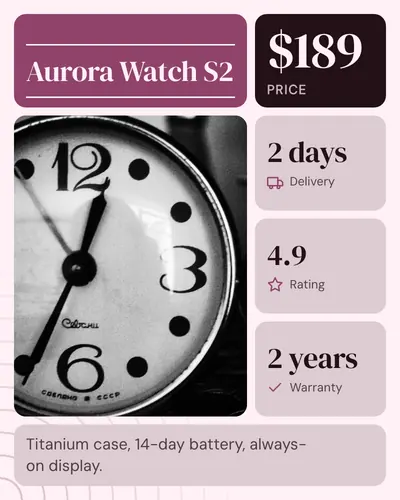 Card design bento-grid-02 in the premium mood — sample card “Aurora Watch S2”