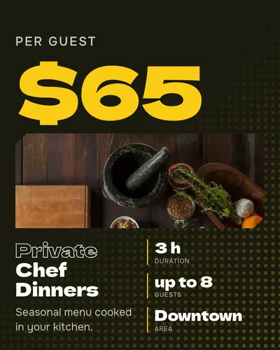 Card design big-number-01 in the bold mood — sample card “Private Chef Dinners”