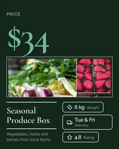 Card design big-number-02 in the minimal mood — sample card “Seasonal Produce Box”