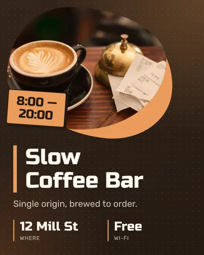 Card design blob-mask-01 in the tech mood — sample card “Slow Coffee Bar”