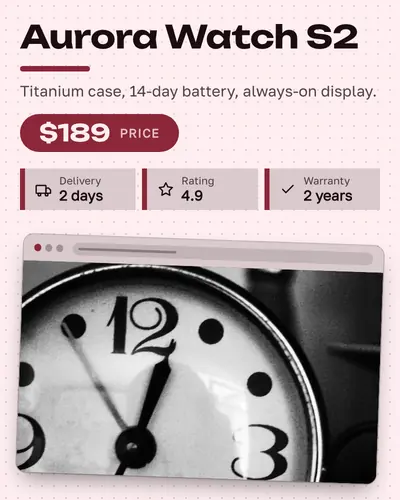Card design browser-window-03 in the modern mood — sample card “Aurora Watch S2”