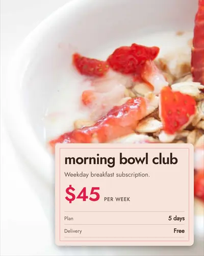 Card design caption-card-01 in the minimal mood — sample card “Morning Bowl Club”