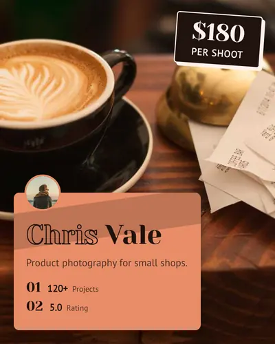 Card design caption-card-02 in the retro mood — sample card “Chris Vale”