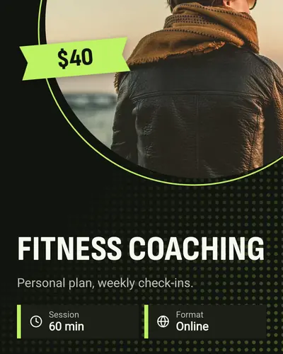 Card design circle-cut-01 in the bold mood — sample card “Fitness Coaching”