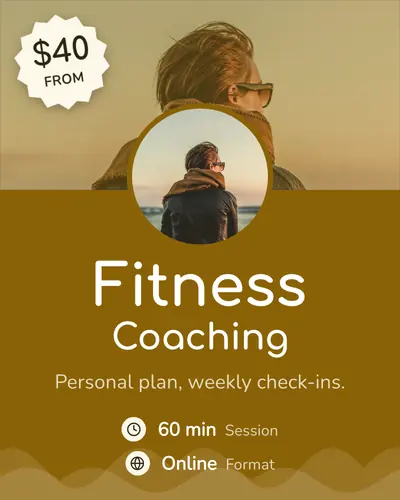 Card design circular-avatar-dominant-03 in the playful mood — sample card “Fitness Coaching”