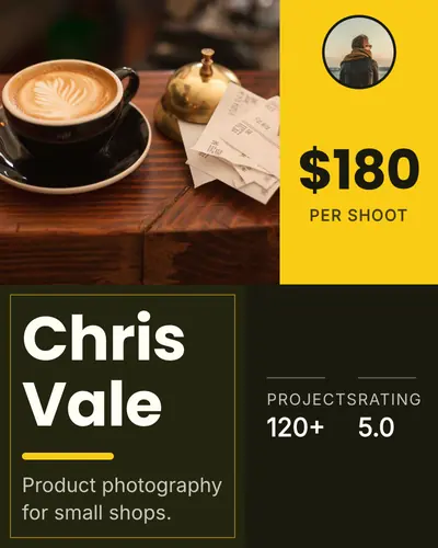 Card design color-blocks-01 in the minimal mood — sample card “Chris Vale”