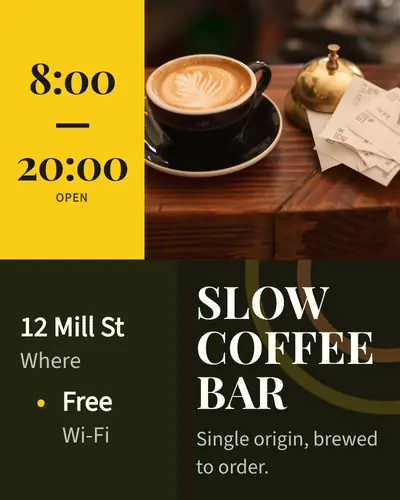 Card design color-blocks-04 in the premium mood — sample card “Slow Coffee Bar”