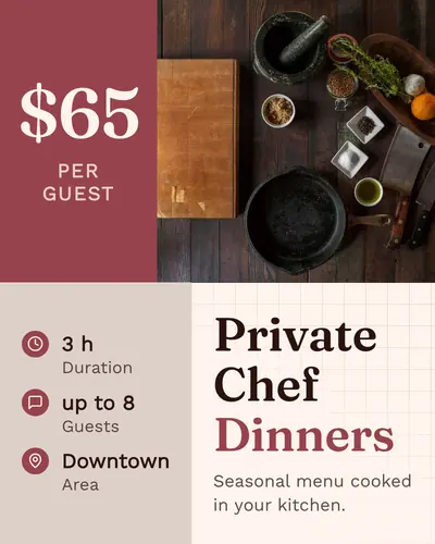 Card design color-blocks-05 in the editorial mood — sample card “Private Chef Dinners”