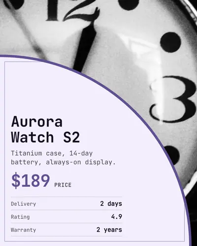 Card design corner-fold-03 in the minimal mood — sample card “Aurora Watch S2”