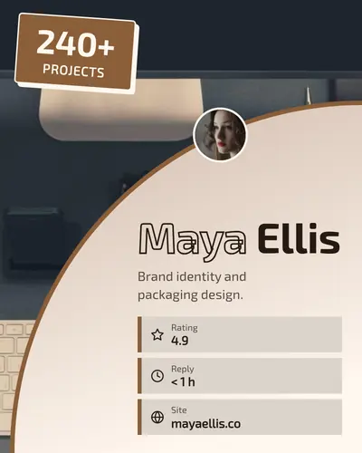 Card design corner-fold-05 in the tech mood — sample card “Maya Ellis”
