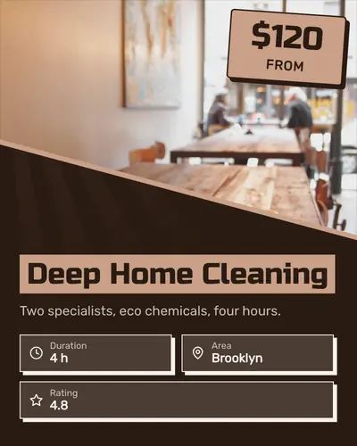 Card design diagonal-split-02 in the bold mood — sample card “Deep Home Cleaning”
