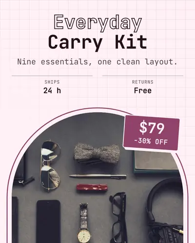 Card design dome-rise-02 in the tech mood — sample card “Everyday Carry Kit”