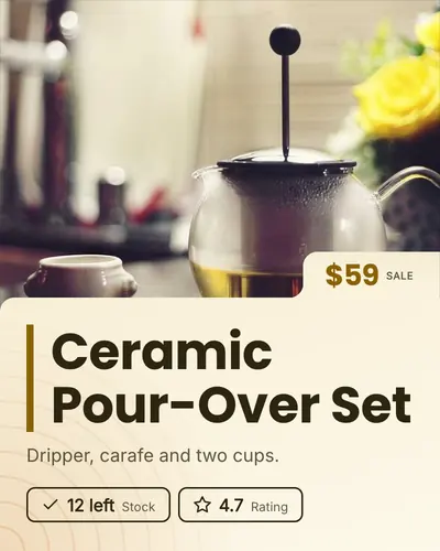 Card design folder-tab-01 in the modern mood — sample card “Ceramic Pour-Over Set”