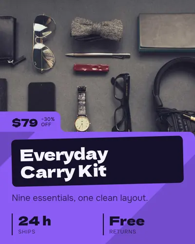 Card design folder-tab-02 in the bold mood — sample card “Everyday Carry Kit”