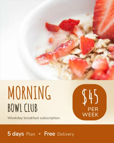 Card design footer-bar-01 in the playful mood — sample card “Morning Bowl Club”