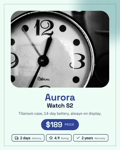 Card design gallery-mat-02 in the modern mood — sample card “Aurora Watch S2”
