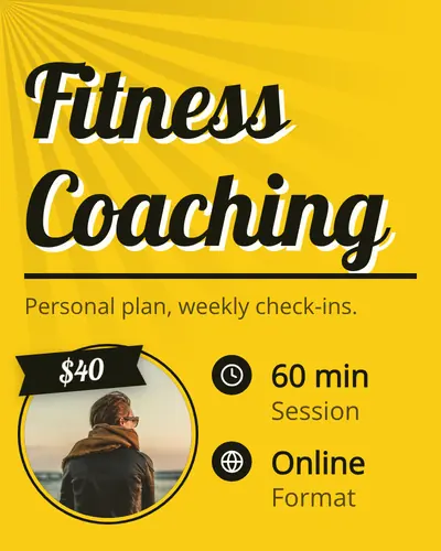 Card design headline-poster-02 in the retro mood — sample card “Fitness Coaching”