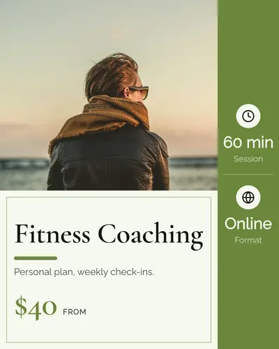 Card design left-rail-02 in the minimal mood — sample card “Fitness Coaching”