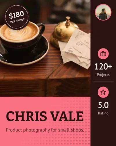 Card design left-rail-03 in the retro mood — sample card “Chris Vale”