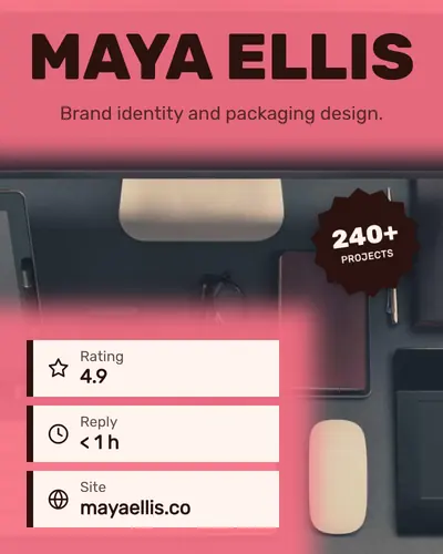 Card design magazine-cover-02 in the bold mood — sample card “Maya Ellis”