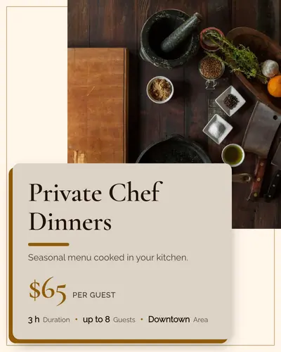 Card design overlap-card-02 in the minimal mood — sample card “Private Chef Dinners”
