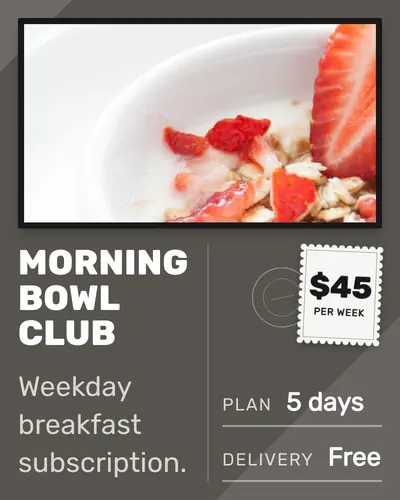 Card design postcard-03 in the bold mood — sample card “Morning Bowl Club”