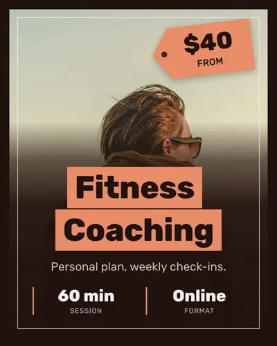 Card design poster-frame-01 in the bold mood — sample card “Fitness Coaching”