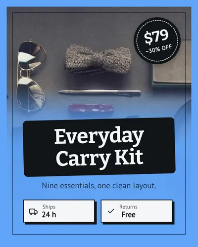 Card design poster-frame-03 in the retro mood — sample card “Everyday Carry Kit”