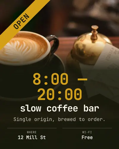 Card design price-blast-01 in the tech mood — sample card “Slow Coffee Bar”