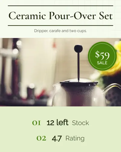 Card design sandwich-01 in the editorial mood — sample card “Ceramic Pour-Over Set”