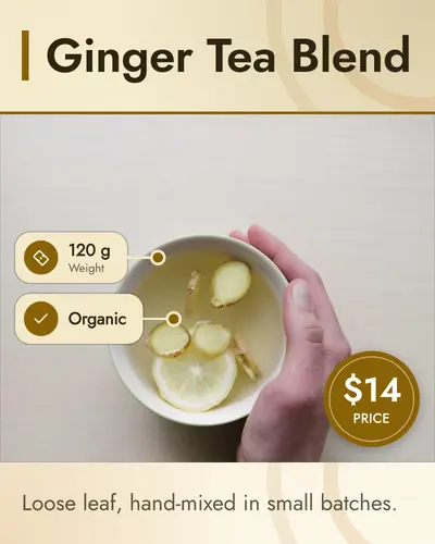 Card design side-callouts-01 in the modern mood — sample card “Ginger Tea Blend”