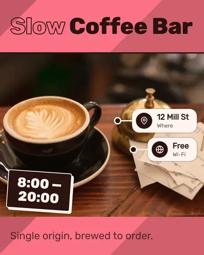 Card design side-callouts-02 in the bold mood — sample card “Slow Coffee Bar”