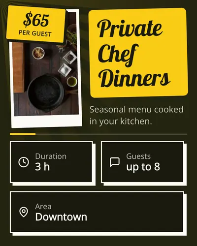 Card design spec-sheet-01 in the retro mood — sample card “Private Chef Dinners”