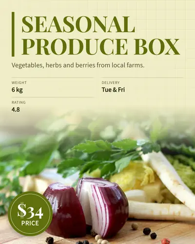 Card design spotlight-promo-01 in the editorial mood — sample card “Seasonal Produce Box”