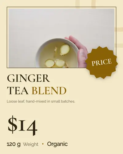 Card design starburst-deal-01 in the premium mood — sample card “Ginger Tea Blend”