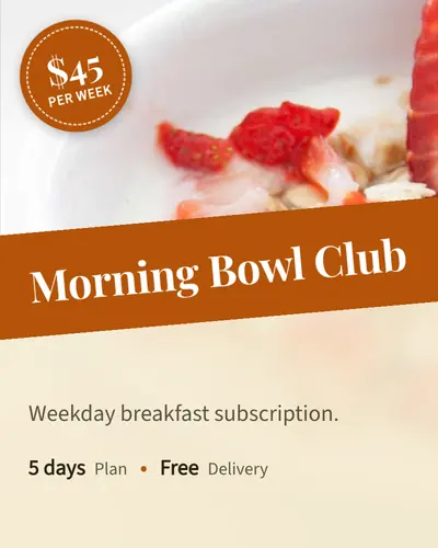 Card design tilted-band-01 in the premium mood — sample card “Morning Bowl Club”