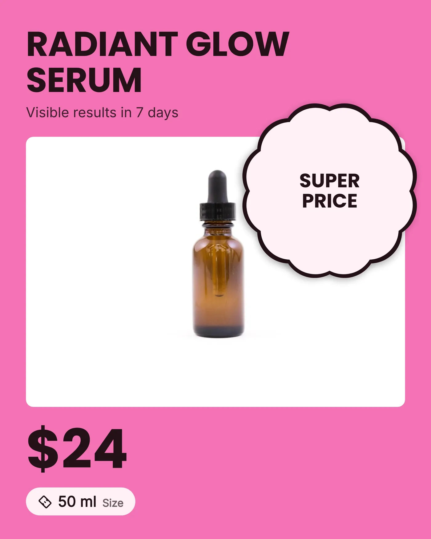 A marketplace-style product card with a bold background, a starburst discount sticker, and a large price, generated by Card Generator